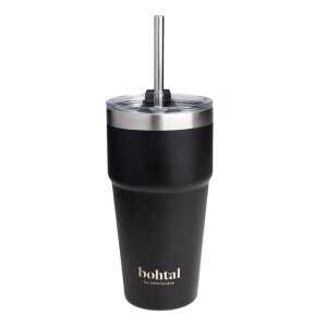 SmartShake Bohtal Double Insulated Travel Mug with Straw, Black