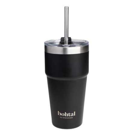 SmartShake Bohtal Double Insulated Travel Mug with Straw, Black