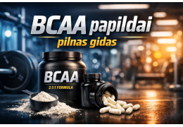 BCAA papildai: nauda, vartojimas, dozės ir kada gerti – pilnas gidas (2:1:1, 4:1:1, milteliai ar kapsulės)